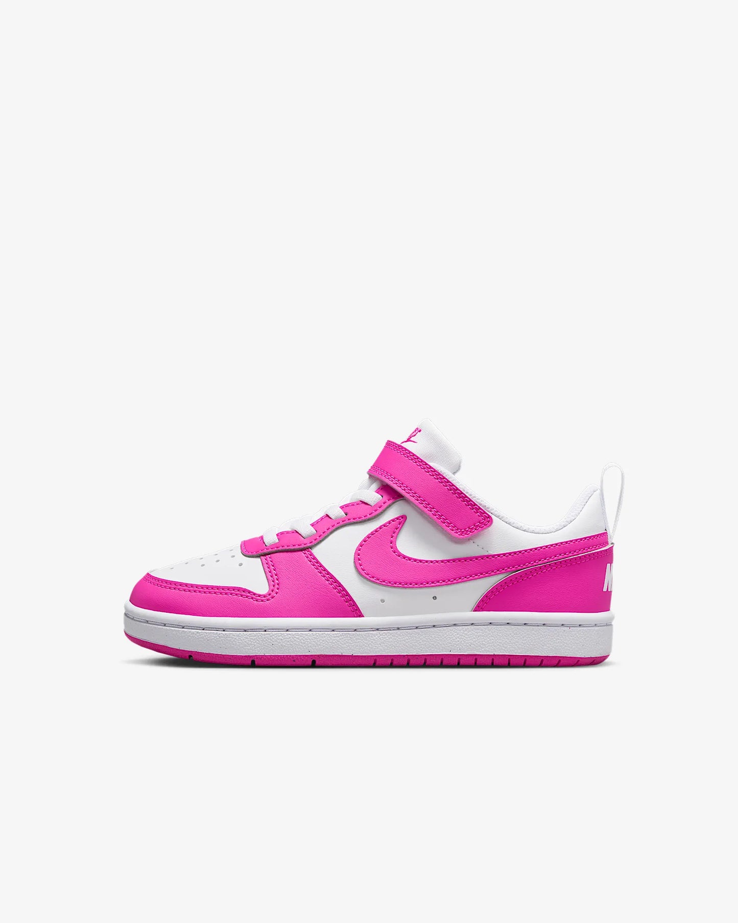 A Little Kids' Nike Court Borough Low Recraft shoe with a white and pink color scheme