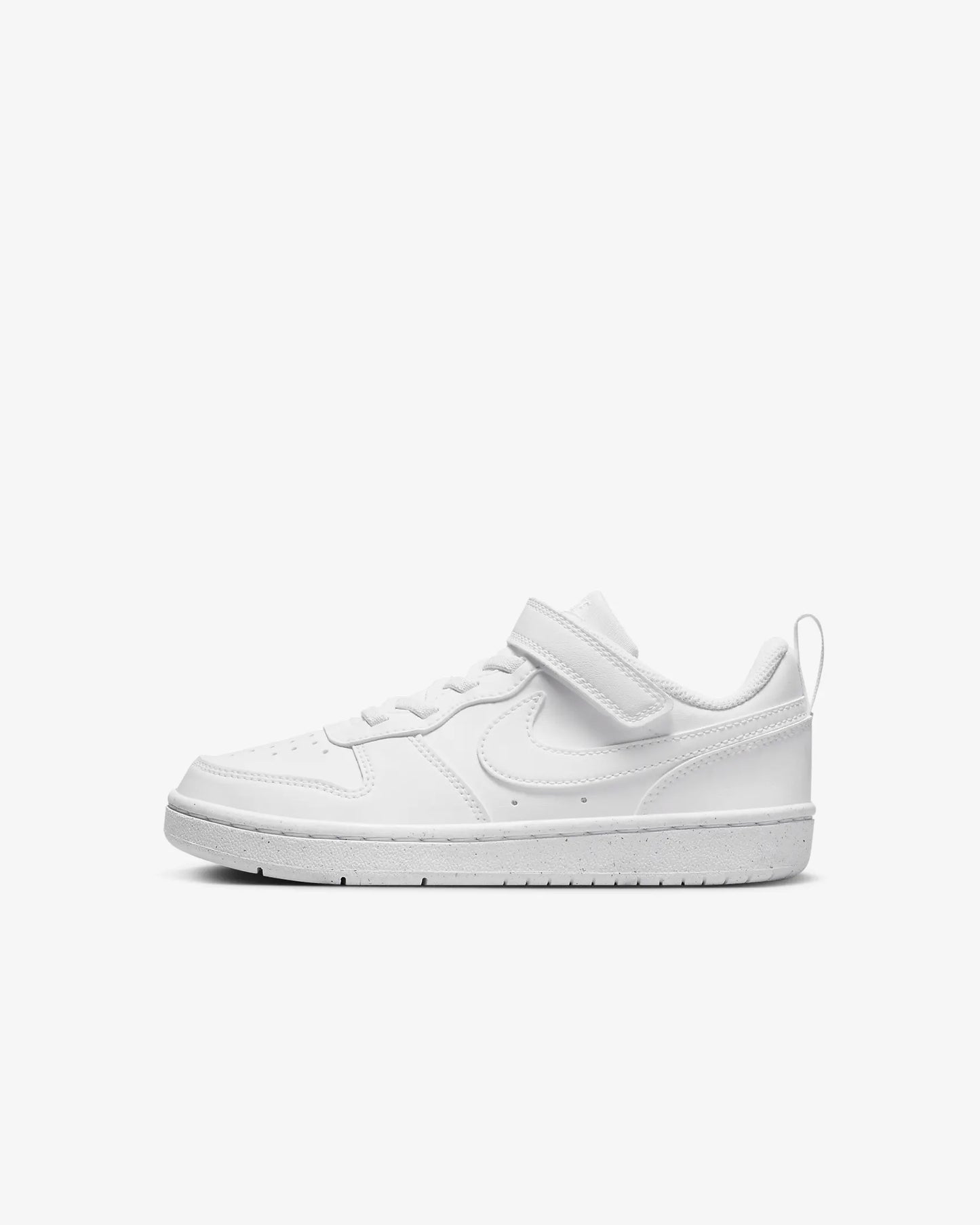A Little Kids' Nike Court Borough Low Recraft shoe with a white and pink color scheme