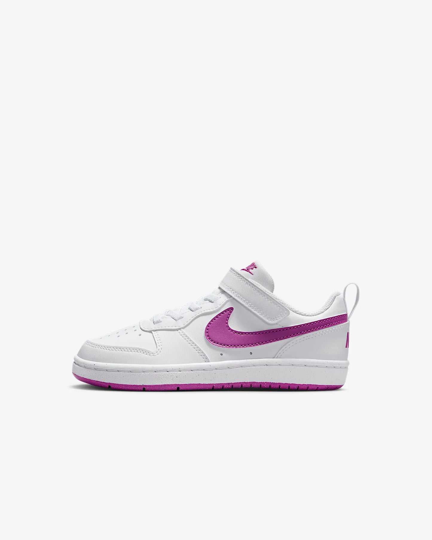 A Little Kids' Nike Court Borough Low Recraft shoe with a white and pink color scheme