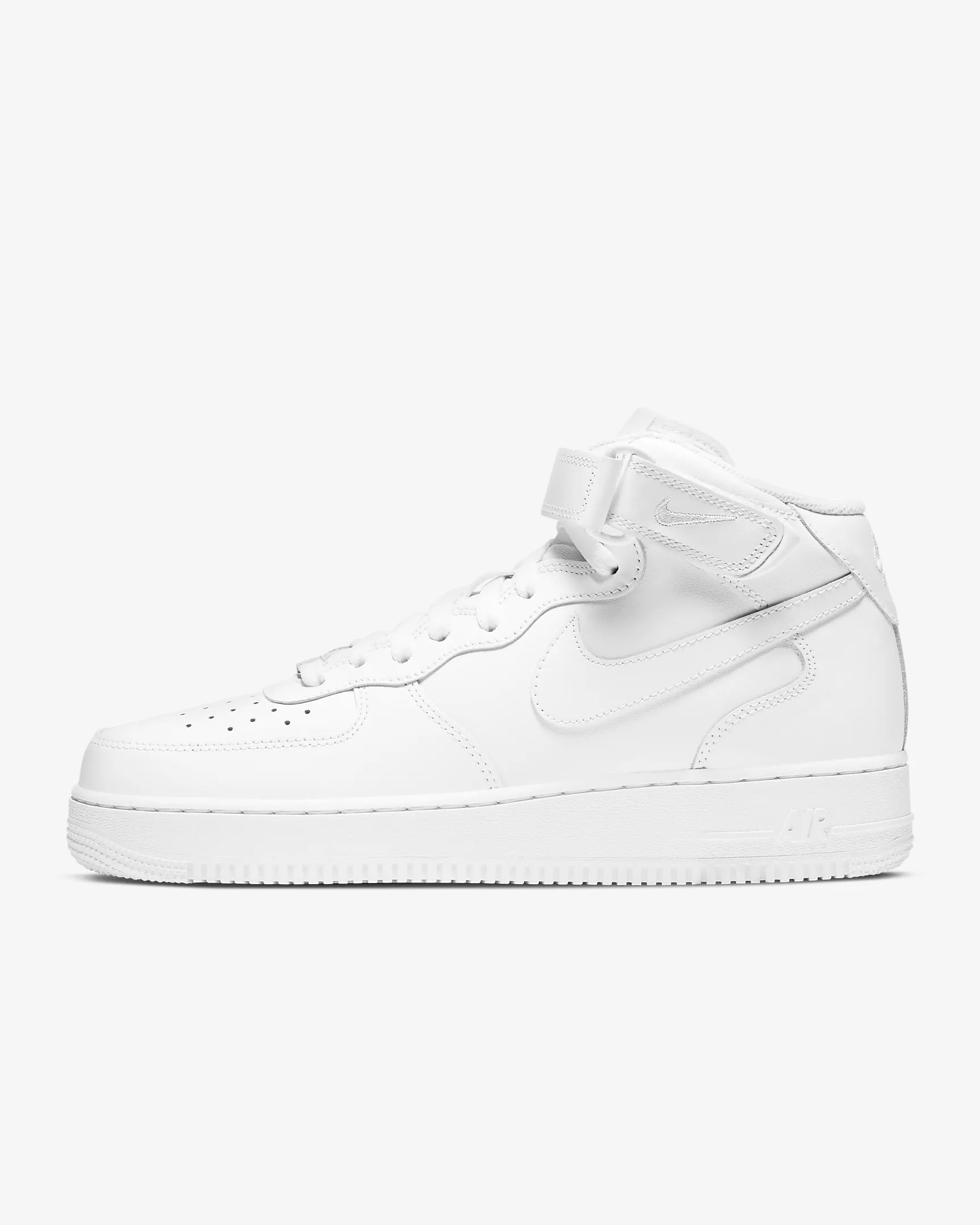 A pair of Men's Zipped Nike Air Force 1 Mid '07 white sneakers