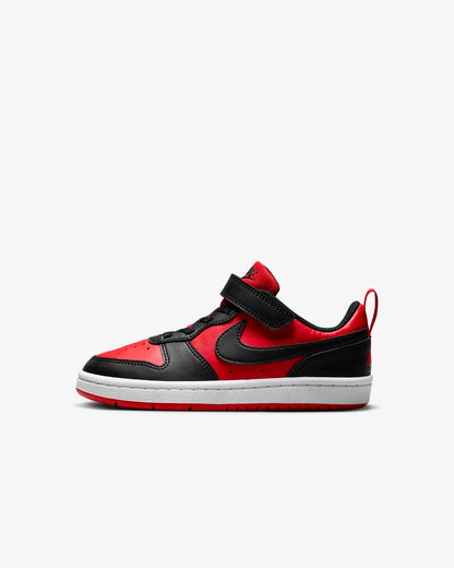 A Little Kids' Nike Court Borough Low Recraft shoe with a white and pink color scheme